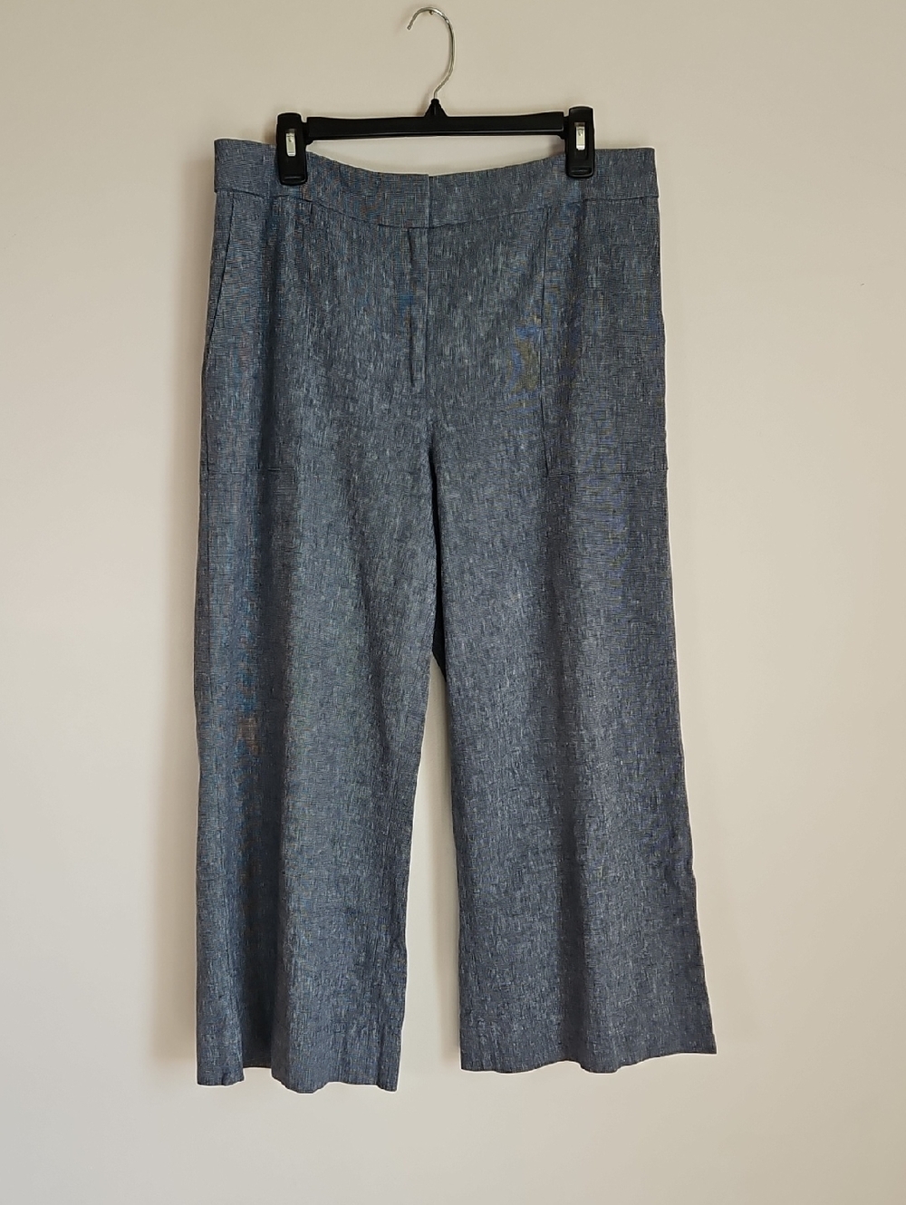 Ann Taylor Factory Wide Leg Crop Pant Linen Cotton Blue Tweed SZ10 Office